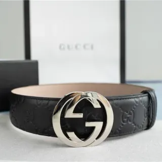 Gucci Ophidia Interlocking G Buckle 黑色皮革腰带