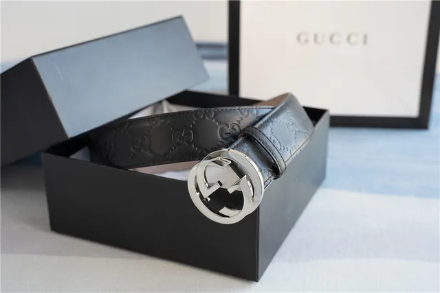 Gucci Ophidia Interlocking G Buckle Black Leather Belt 4