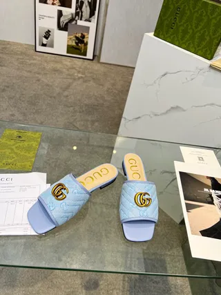 Gucci Ophidia Light Blue Quilted GG Monogram Slippers 6