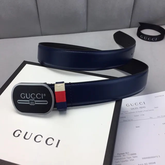 Gucci Ophidia 海军红椭圆黑色珐琅扣 interlocking G 标志 皮革腰带 2