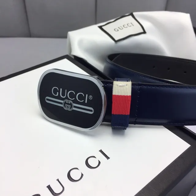 Gucci Ophidia 海军红椭圆黑色珐琅扣 interlocking G 标志 皮革腰带 3