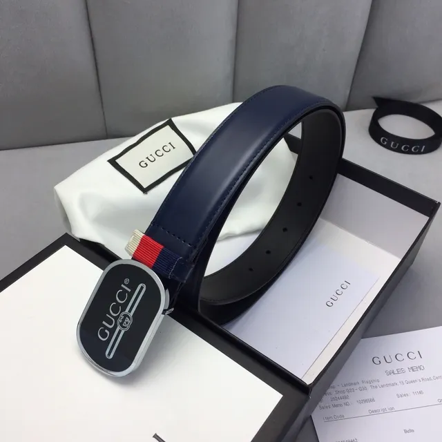 Gucci Ophidia 海军红椭圆黑色珐琅扣 interlocking G 标志 皮革腰带 4