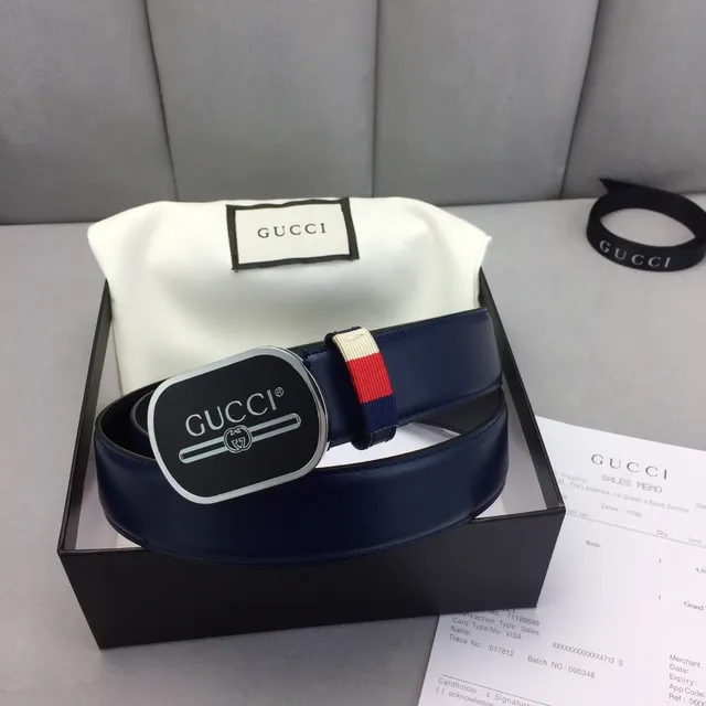Gucci Ophidia 海军红椭圆黑色珐琅扣 interlocking G 标志 皮革腰带 5