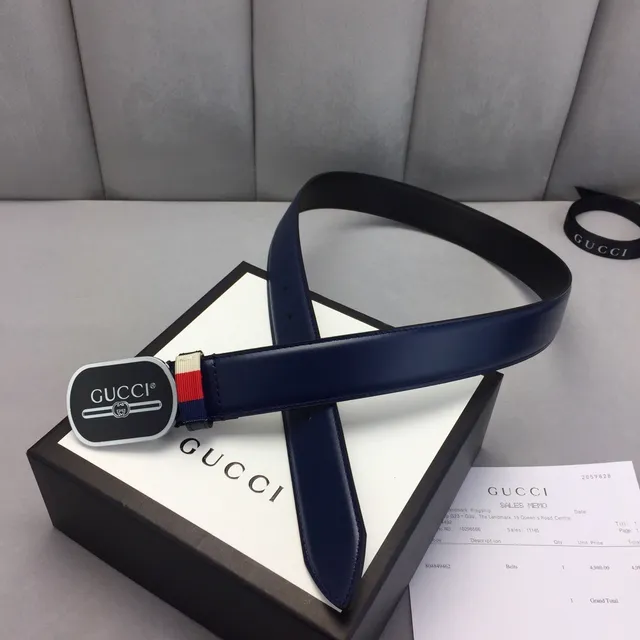 Gucci Ophidia 海军红椭圆黑色珐琅扣 interlocking G 标志 皮革腰带 6