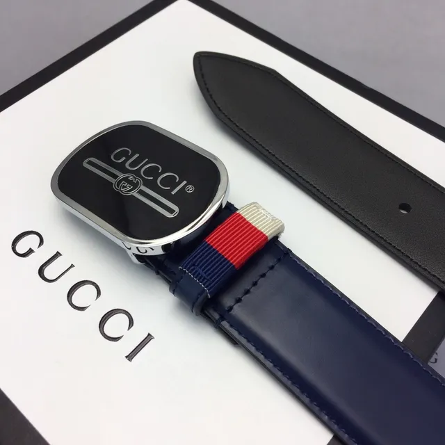 Gucci Ophidia 海军红椭圆黑色珐琅扣 interlocking G 标志 皮革腰带 8