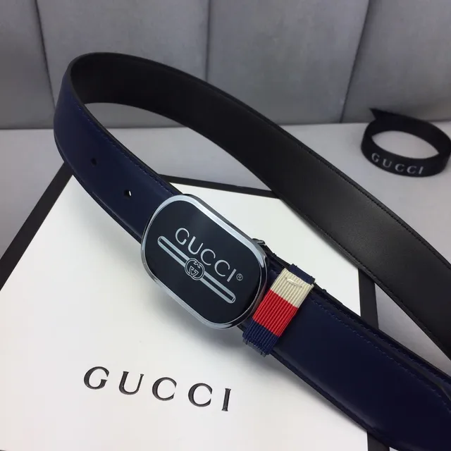 Gucci Ophidia 海军红椭圆黑色珐琅扣 interlocking G 标志 皮革腰带 9