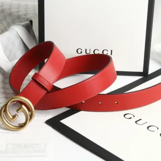 Gucci Ophidia Red Gold Interlocking G Buckle Smooth Leather Belt