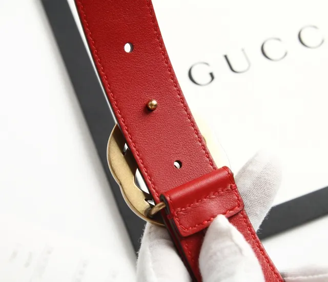 Gucci Ophidia Red Gold Interlocking G Buckle Ceinture en Cuir Lisse 2
