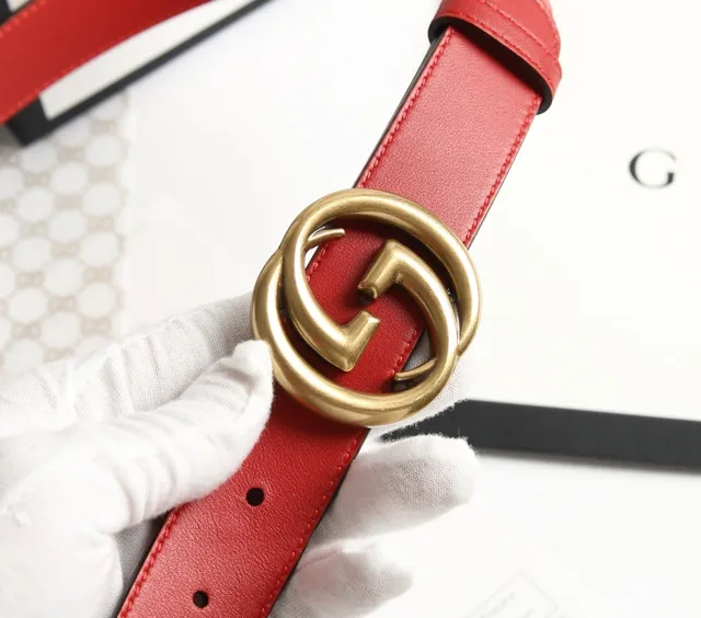 Gucci Ophidia Red Gold Interlocking G Buckle Ceinture en Cuir Lisse 3
