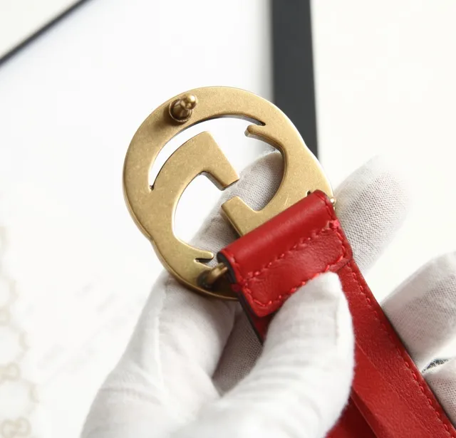 Gucci Ophidia Red Gold Interlocking G Buckle Ceinture en Cuir Lisse 4