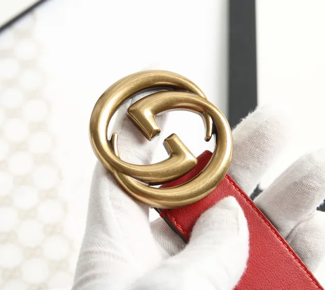 Gucci Ophidia Red Gold Interlocking G Buckle Ceinture en Cuir Lisse 5