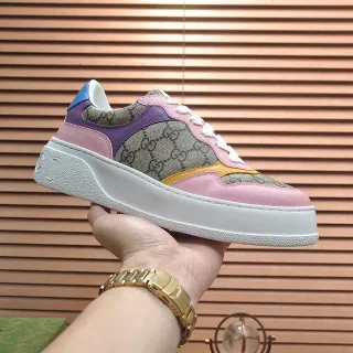 Gucci Zapatillas lifestyle rosa púrpura patchwork colorblock GG Monogram Canvas