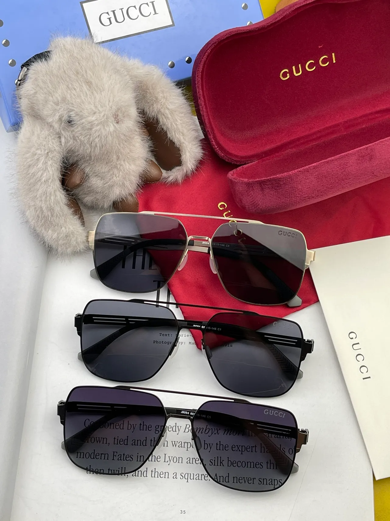 Gucci 矩形飞行员金属框渐变太阳镜 4