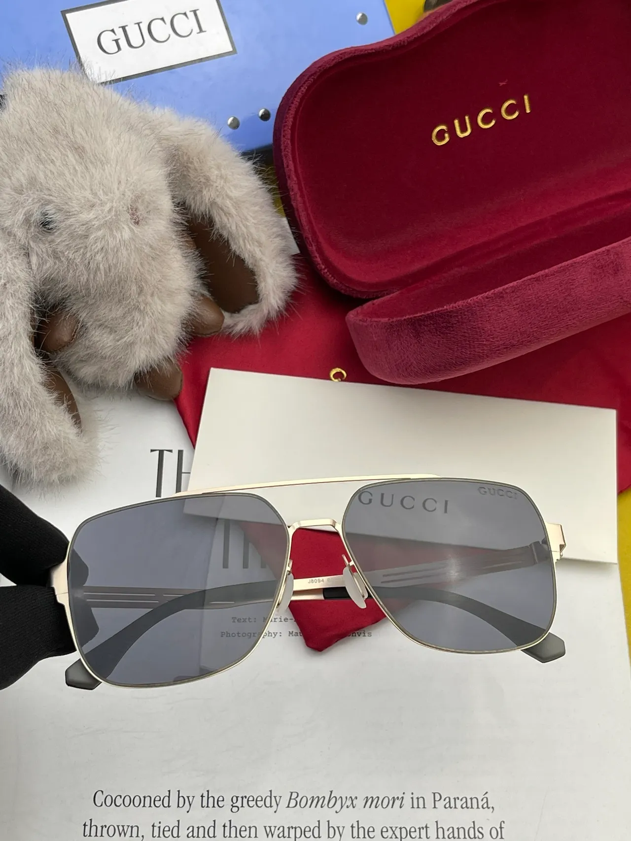 Gucci 矩形飞行员金属框渐变太阳镜 6