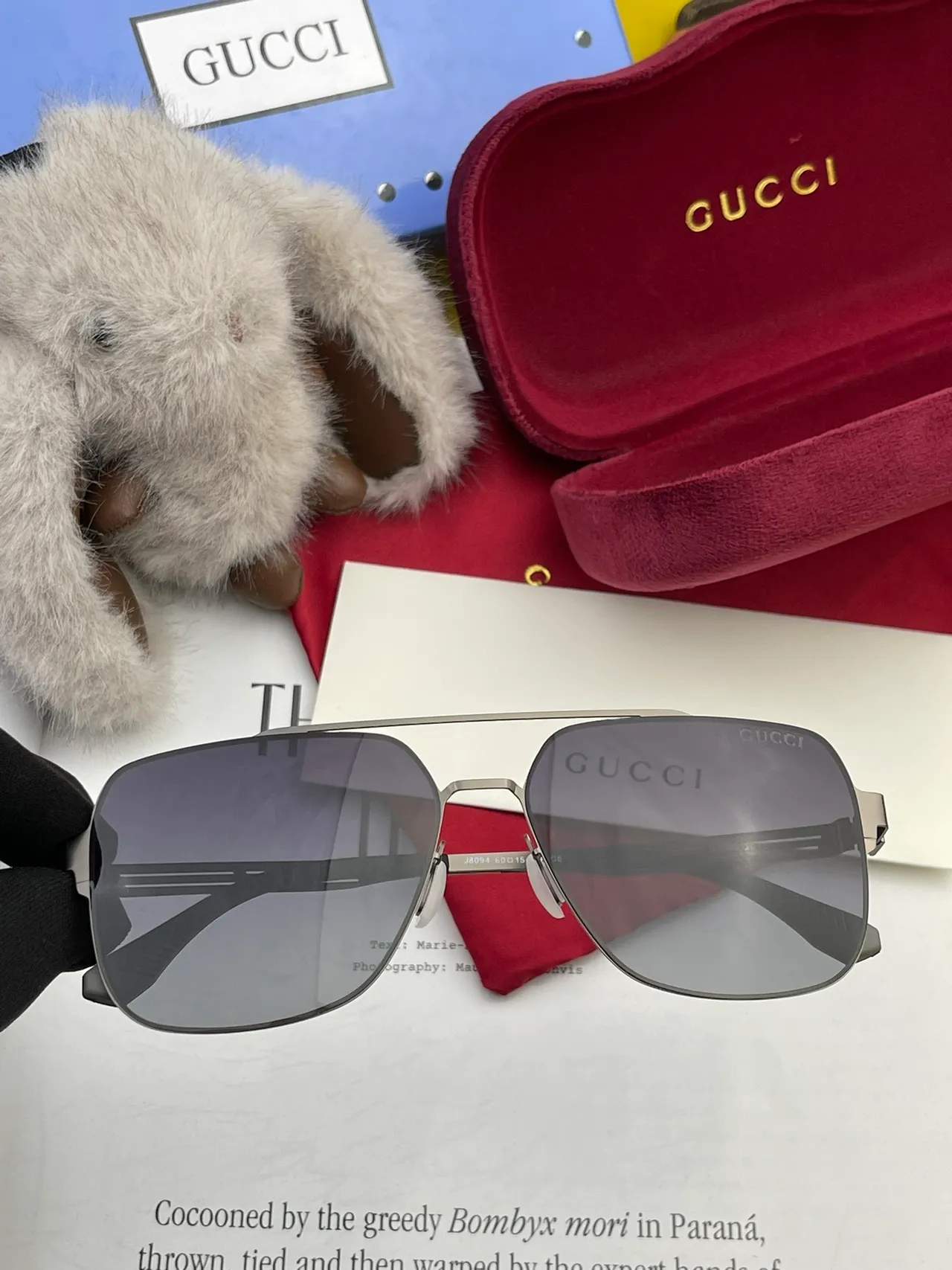 Gucci 矩形飞行员金属框渐变太阳镜 7