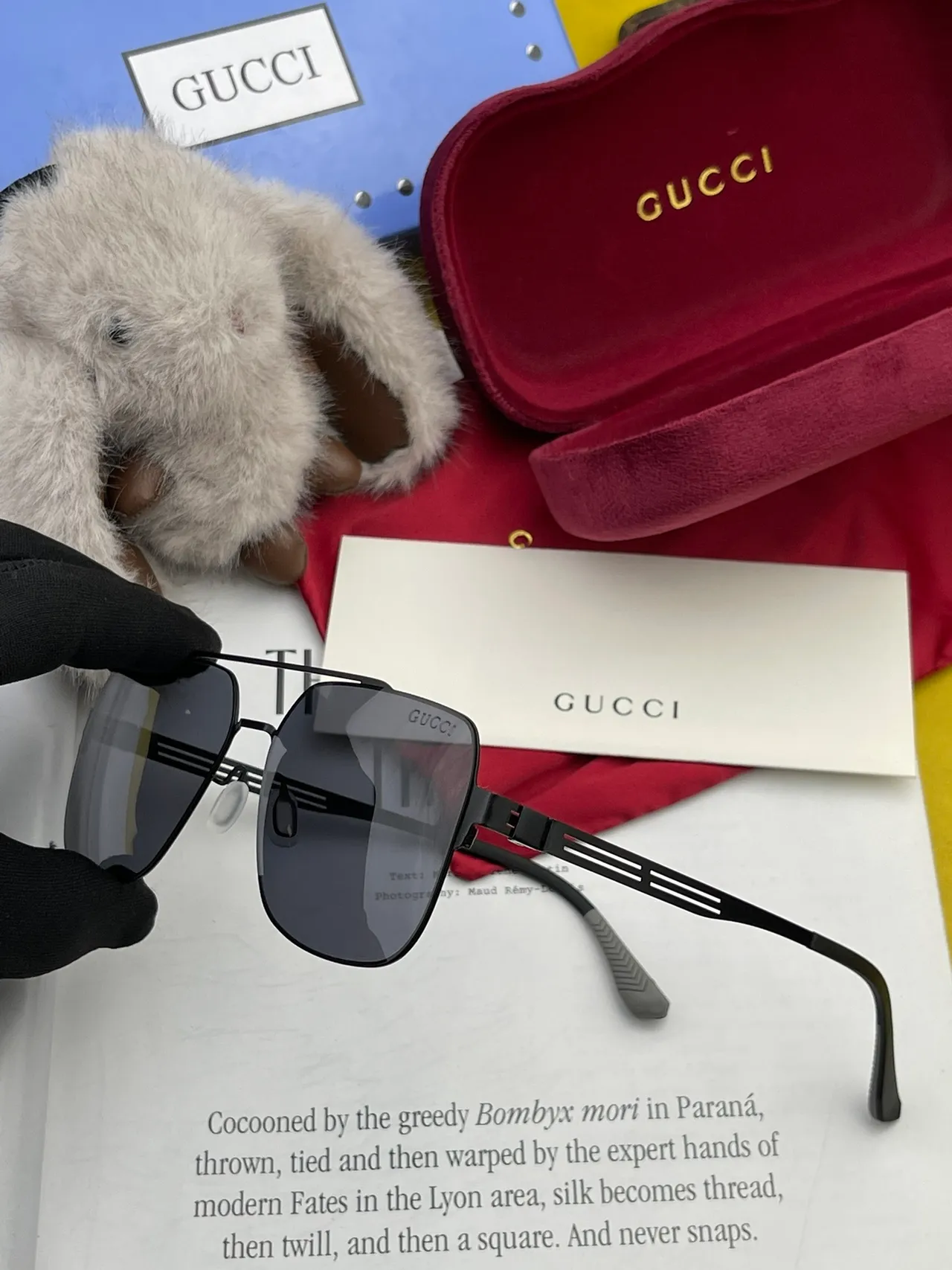Gucci 矩形飞行员金属框渐变太阳镜 8