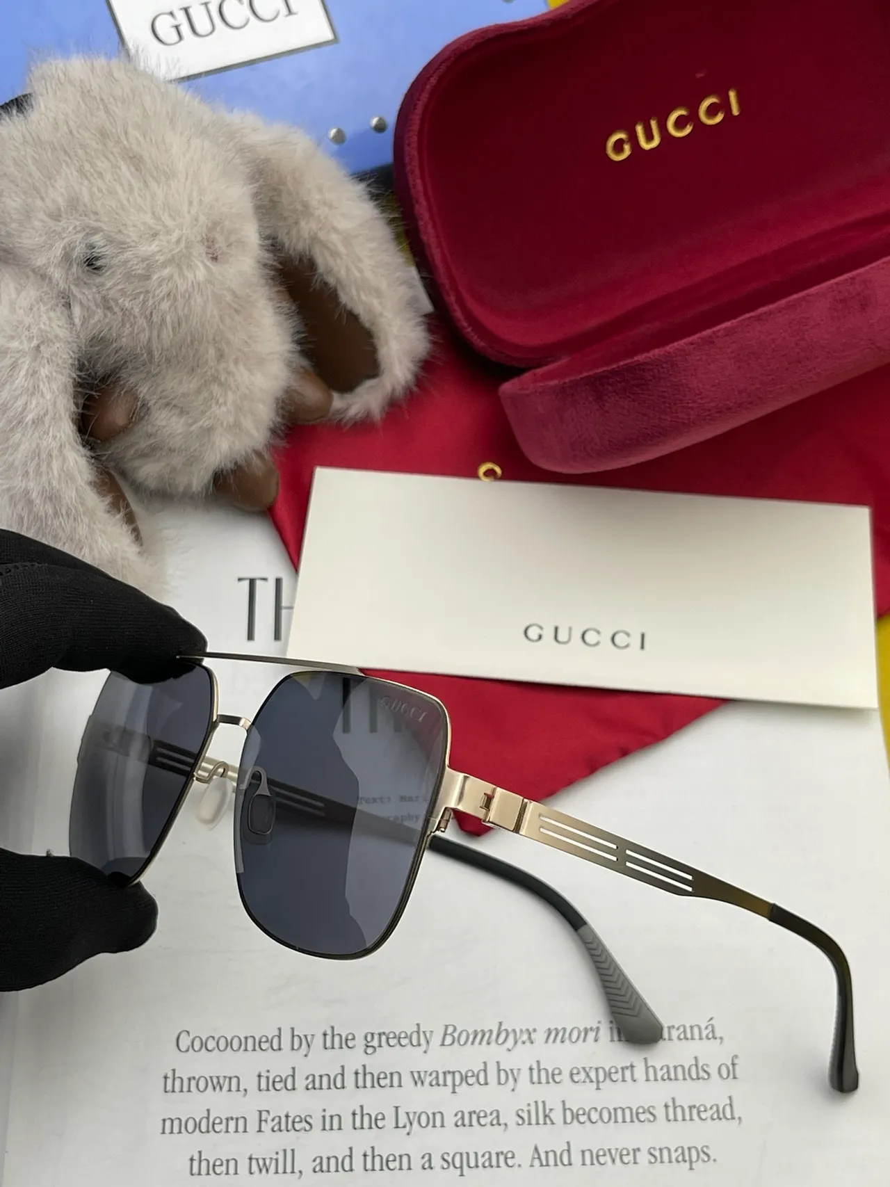 Gucci 矩形飞行员金属框渐变太阳镜 9