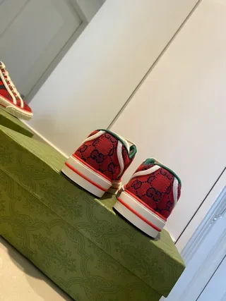 Gucci أحمر أخضر GG Monogram قماش شبكي تفاصيل الشريط أسلوب الحياة الأحذية الرياضية 4