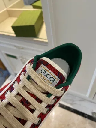 Gucci أحمر أخضر GG Monogram قماش شبكي تفاصيل الشريط أسلوب الحياة الأحذية الرياضية 8