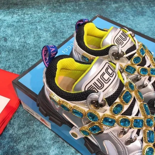 Gucci Rhyton Zapatillas Lifestyle Plateadas con Cristales Incrustados 4