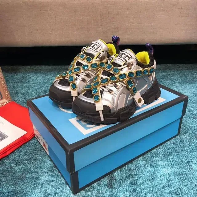 Gucci Rhyton Zapatillas Lifestyle Plateadas con Cristales Incrustados 5