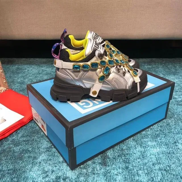 Gucci Rhyton Zapatillas Lifestyle Plateadas con Cristales Incrustados 6