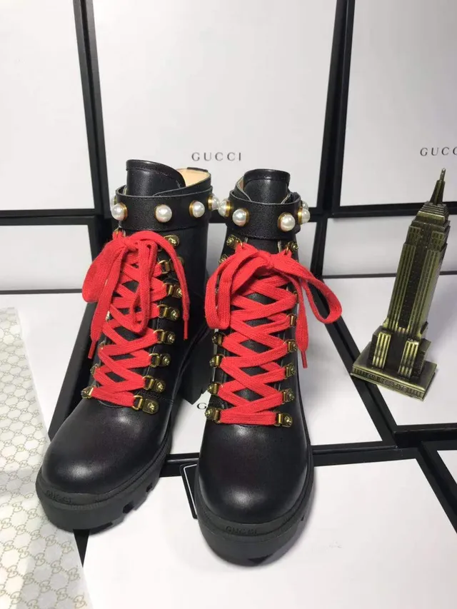 Gucci Rhyton Sangle Perle Bottines Noires à la Cheville 5