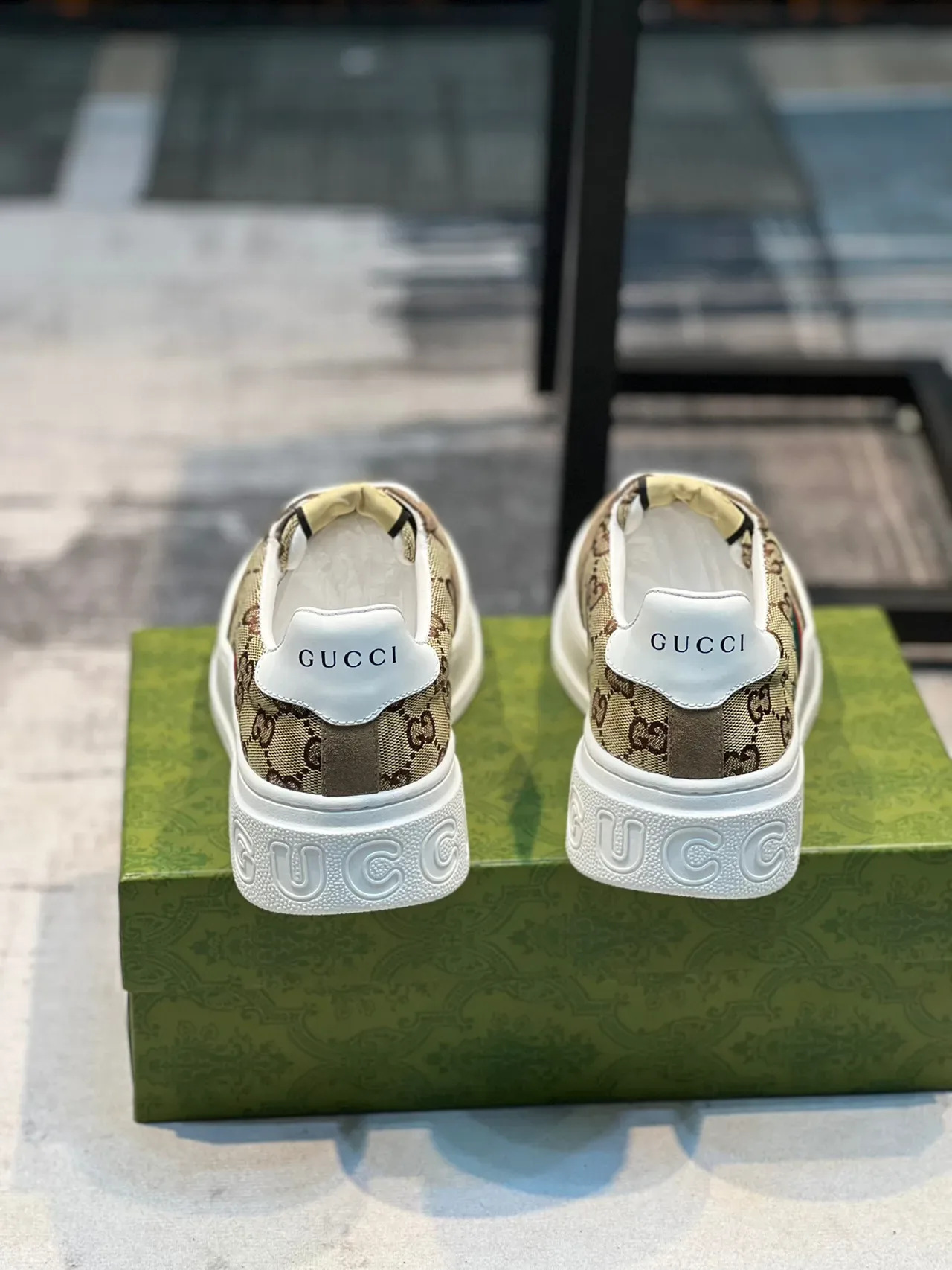 Gucci Screener Beige Monogram Canvas Web Stripe Lifestyle Sneakers 2