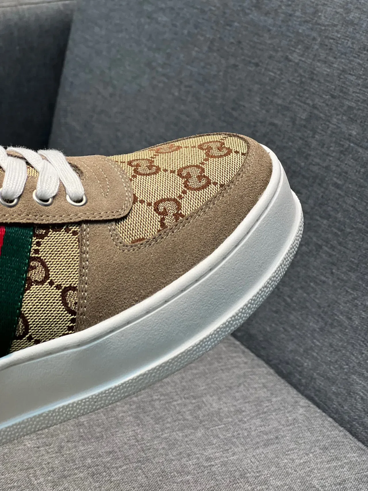 Gucci Screener Beige Monogram Canvas Web Stripe Lifestyle Sneakers 3
