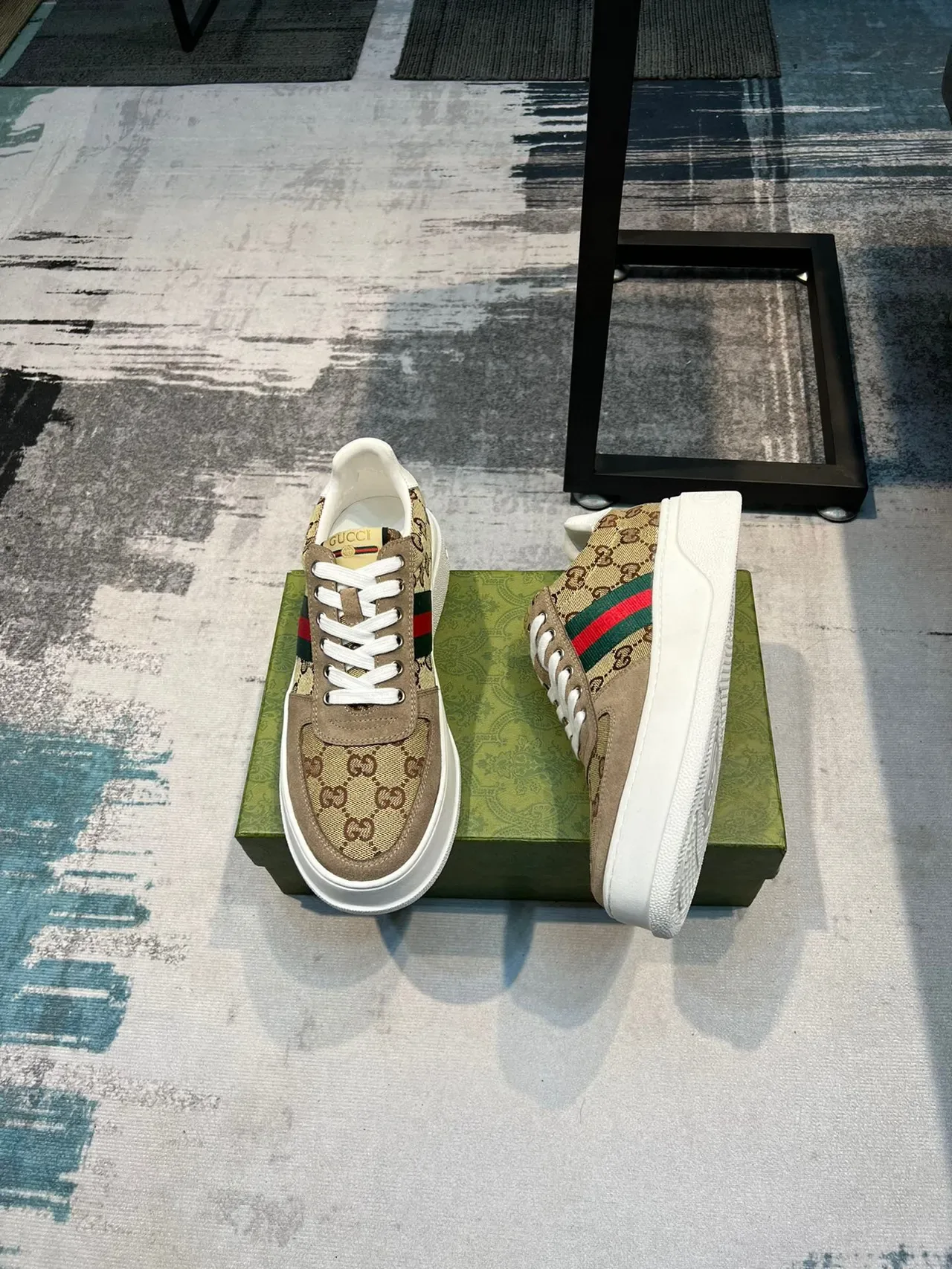 Gucci Screener Beige Monogram Canvas Web Stripe Lifestyle Sneakers 4