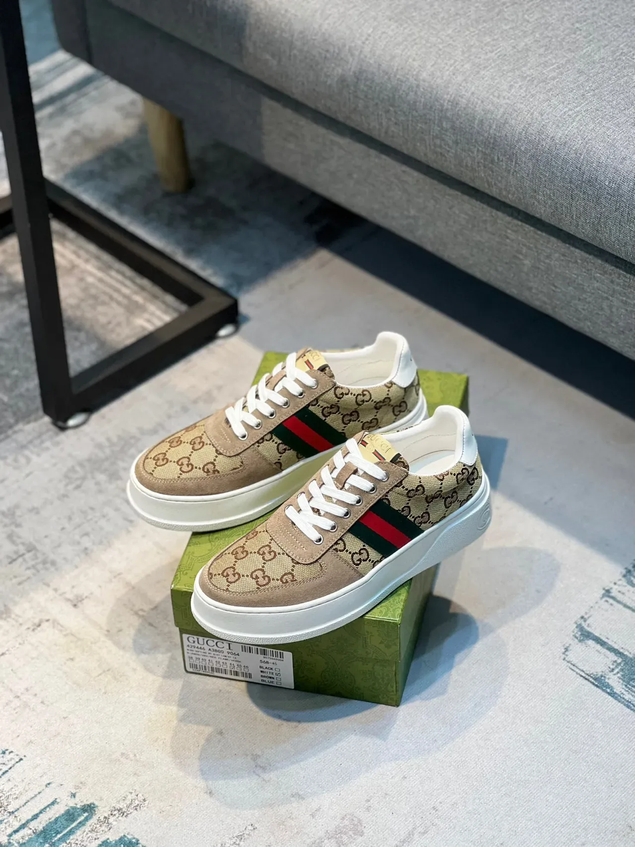 Gucci Screener Beige Monogram Canvas Web Stripe Lifestyle Sneakers 7