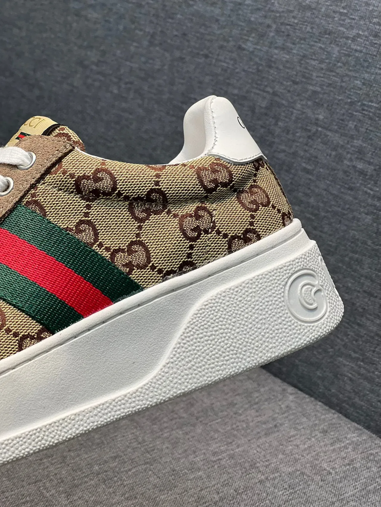 Gucci Screener Beige Monogram Canvas Web Stripe Lifestyle Sneakers 8