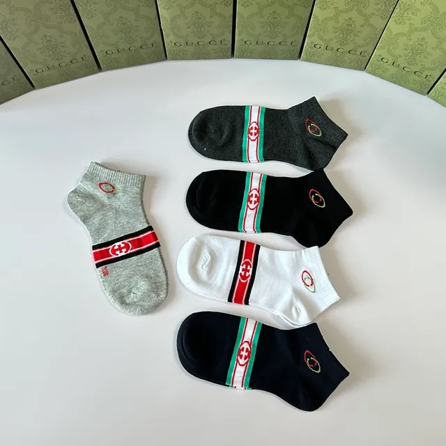 Gucci Screener 黑色红色 踝长 针织袖口 袜子 5