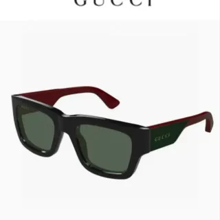 Gucci Screener কালো লাল সবুজ ওয়েব আয়তাকার সানগ্লাসেস
