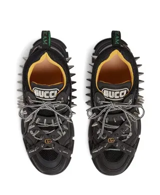 Gucci Screener Black Silver Spiked Strap Ridged Sole Chunky Sneakers 7