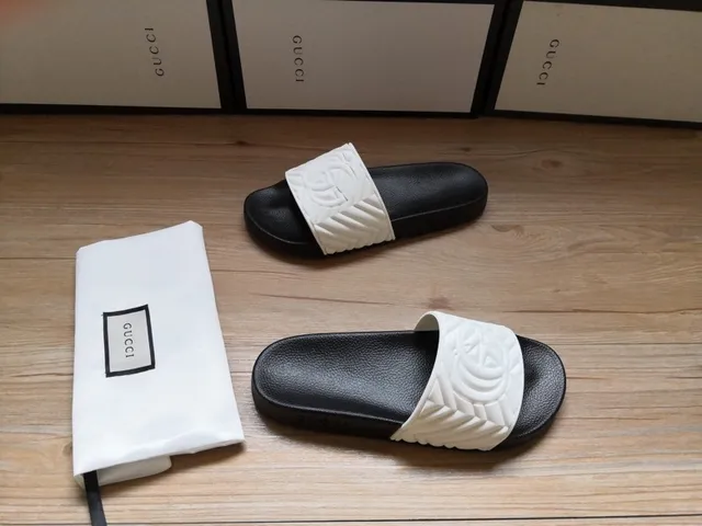 Gucci Screener Embossed GG Monogram Black and White Slippers 2