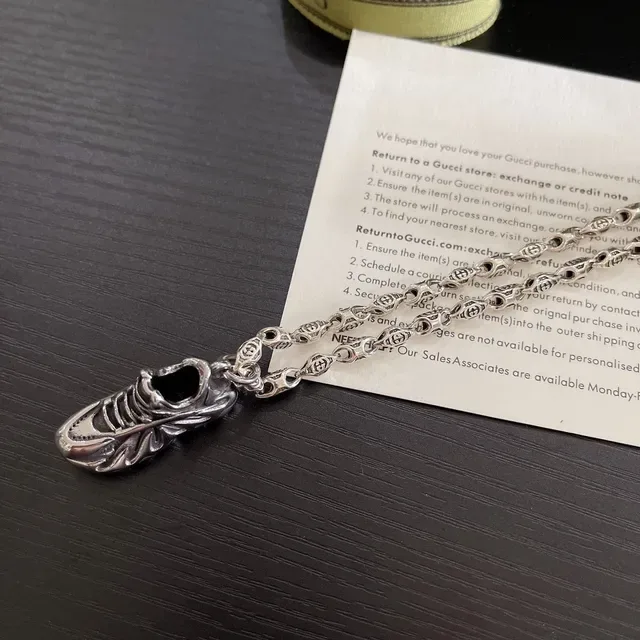 Gucci Screener Silver Black Sculpted Shoe Pendant Necklace 4