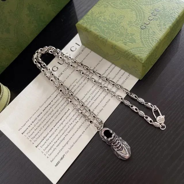 Gucci Screener Silver Black Sculpted Shoe Pendant Necklace 8