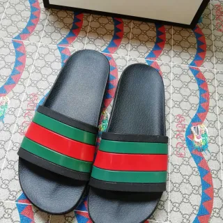 Gucci Screener Slide 黑色绿色红色 Web Stripe 拖鞋