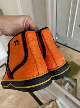 Gucci Screener-Style Orange Web Stripe High-Top Lifestyle Sneakers 5