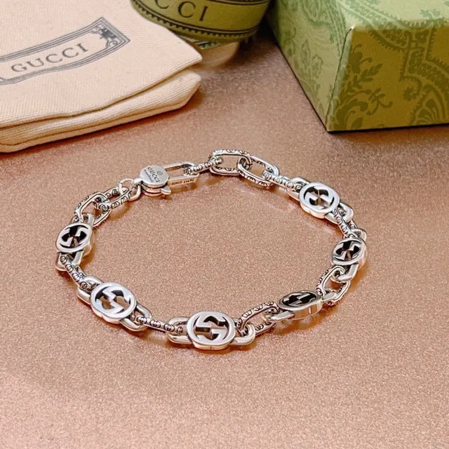 Gucci Argent Noir Interlocking G Motif Chaîne Ornée 4
