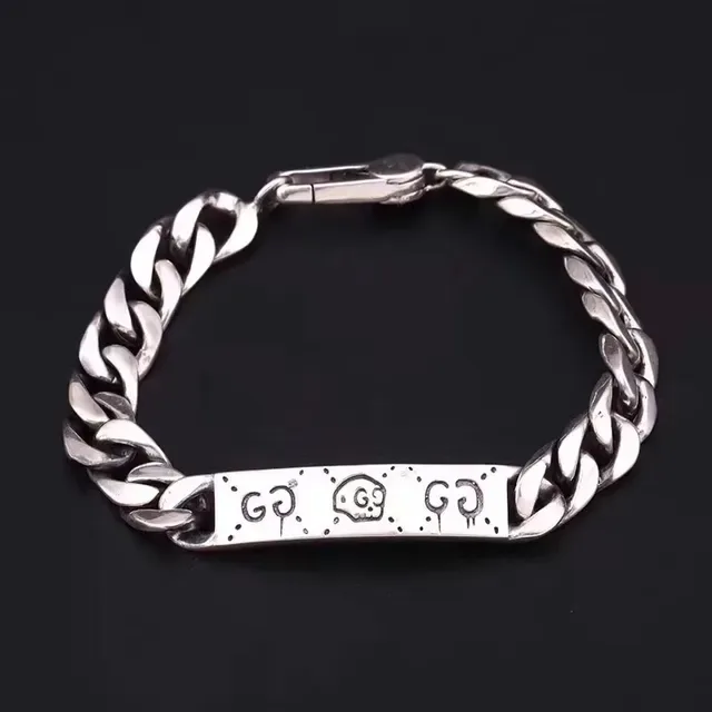 Gucci Pulseira Corrente Curb Placa Gravada Prata 8
