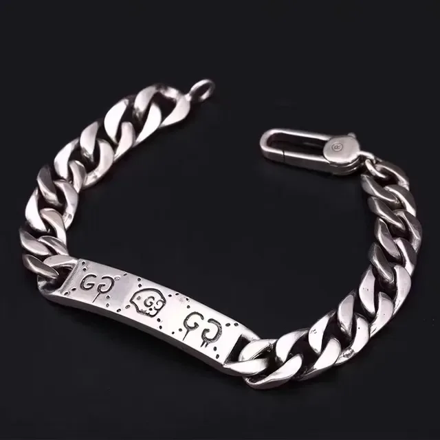 Gucci Pulseira Corrente Curb Placa Gravada Prata 9