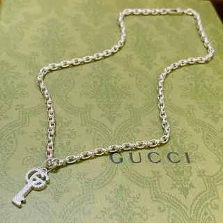 Gucci Collier Chaîne Curb Argent Cristaux Pavé-Set Péndant Clé