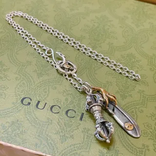 Gucci রূপা সোনার চেইন লিঙ্ক মাল্টি-কম্পোনেন্ট পেন্ডেন্ট নেকলেস