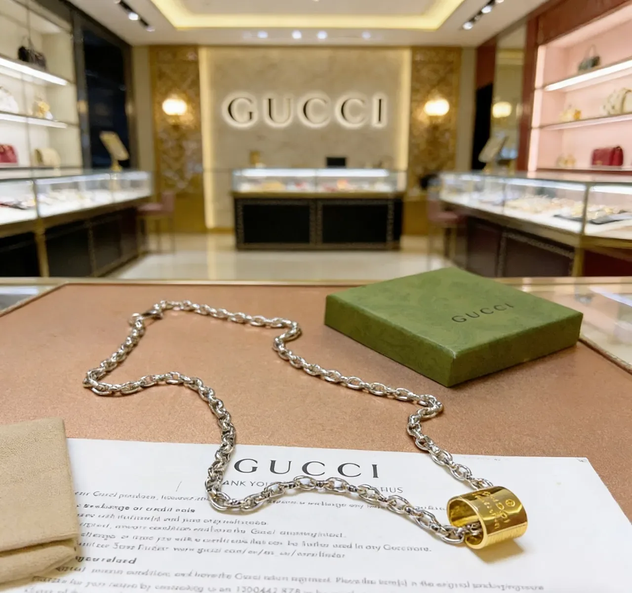 Gucci Silver Gold Thick Curb-Link Chain Cylindrical Lock Pendant Necklace 4