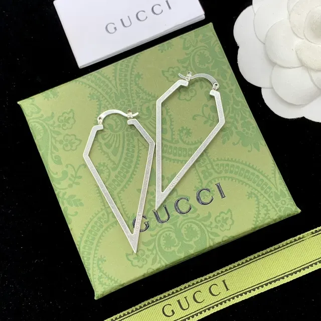 Gucci Silver Green Geometric Open-Frame Metal Earrings 2