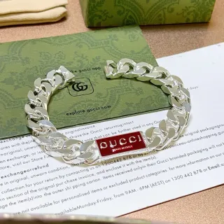 Gucci Pulsera Cadena Curb-Link Plata Roja Pulida