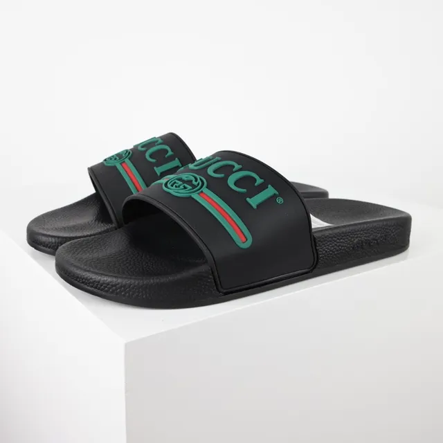 Gucci Slide Black Green Red Rubber sandales 2