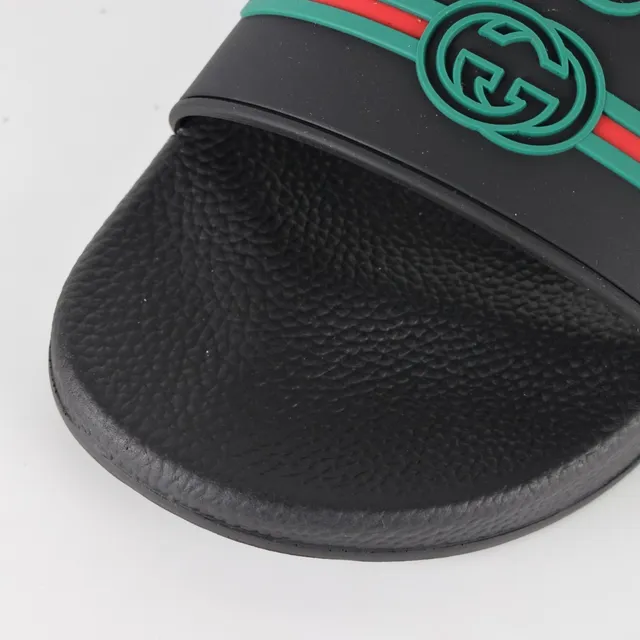 Gucci Slide Black Green Red Rubber sandales 5
